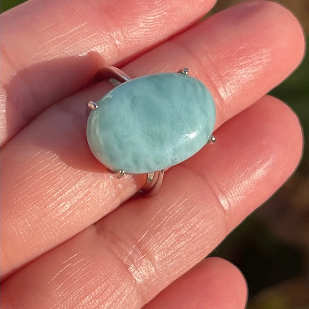 NWT Large Natural Larimar 18.2X13 in 925 Sterling Silver Ring Size 5